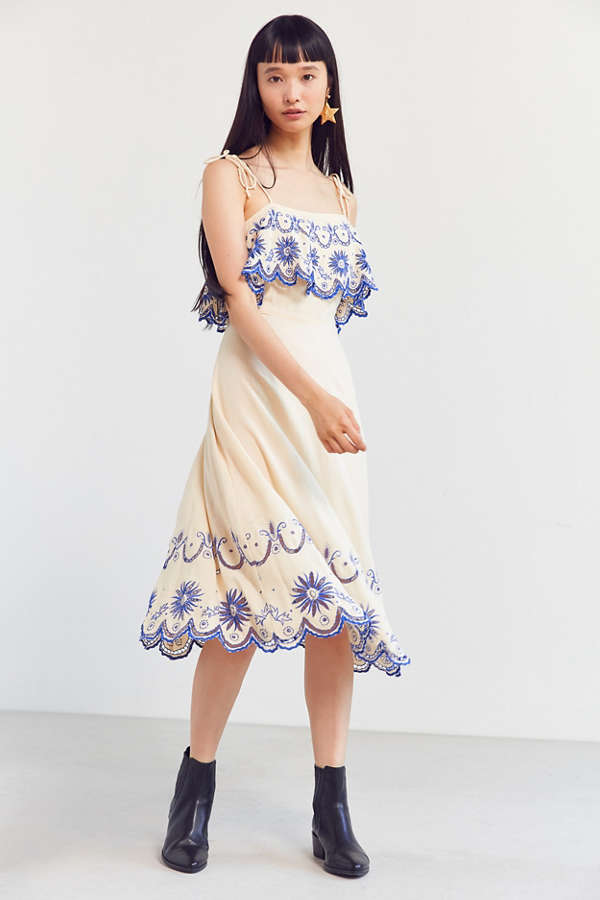 Cleobella Inez Embroidered Ruffle Midi Dress | Urban Outfitters