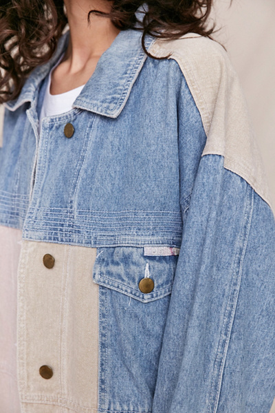 90s color block denim jacket
