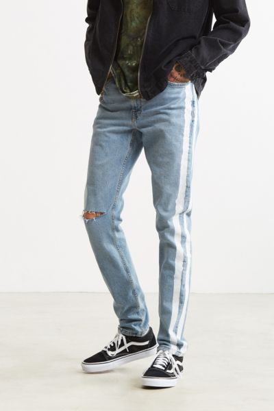 mens jeans with white stripe down the side
