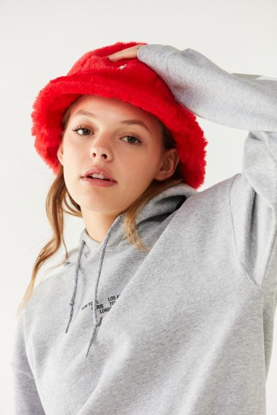 kangol faux fur casual bucket hat in leopard print