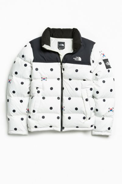 north face white polka dot jacket