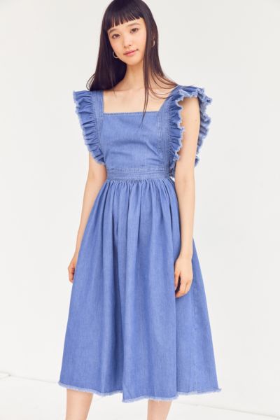 denim apron midi dress