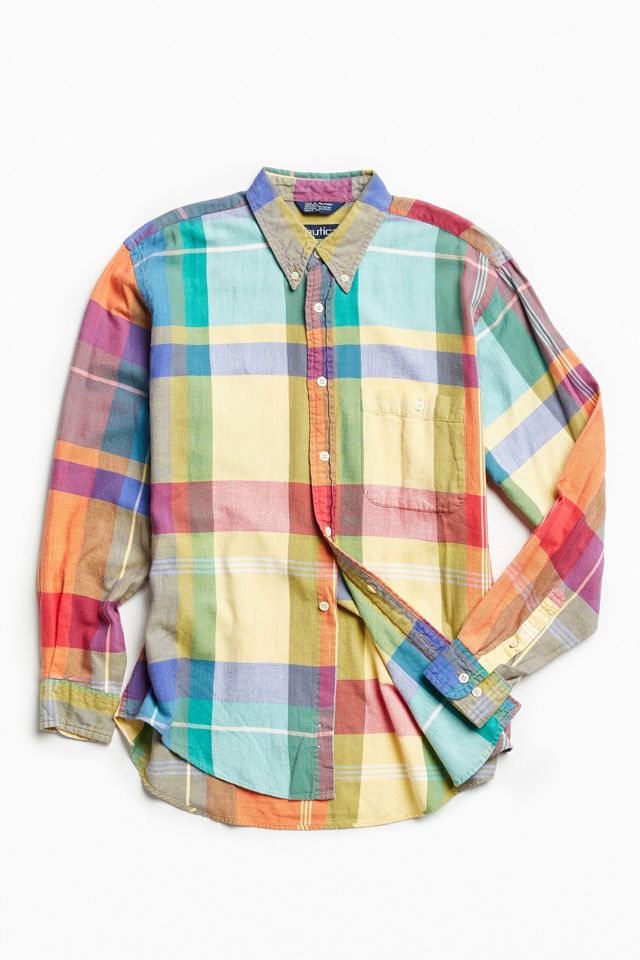 Vintage Nautica ‘90s Yellow Madras Button-Down Shirt | Urban Outfitters