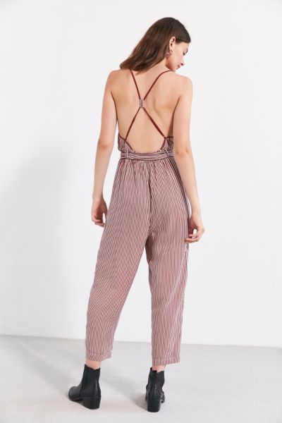 striped backless jumpsuit