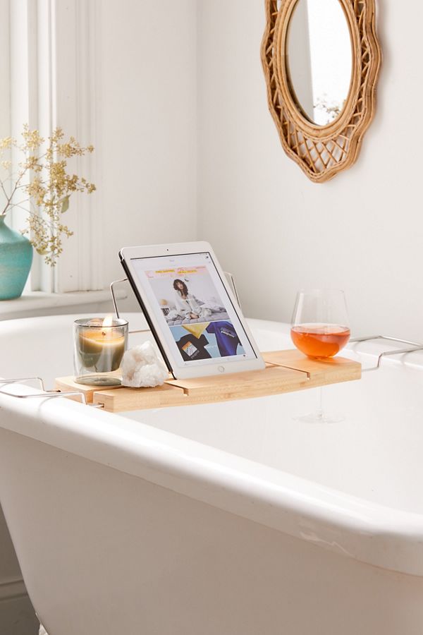 Slide View: 1: Me Time Bamboo Bath Tray Caddy
