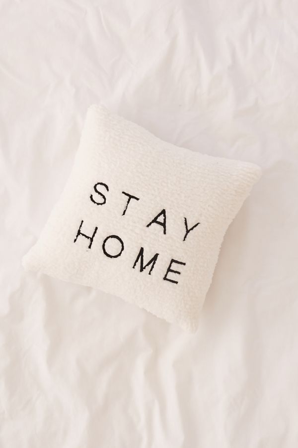 Stay Home Embroidered Amped Fleece Throw Pillow Urban Outfitters