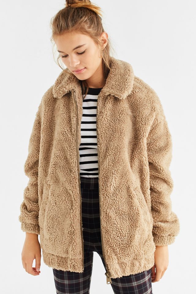 Light Before Dark Oversized Faux Sherpa Zip-Up Jacket | Urban ...