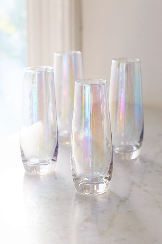 Iridescent Stemless Flute Glass Set Of 4 Urban Outfitters
