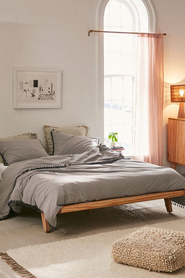 Slide View: 1: Washed Cotton Tassel Duvet Cover