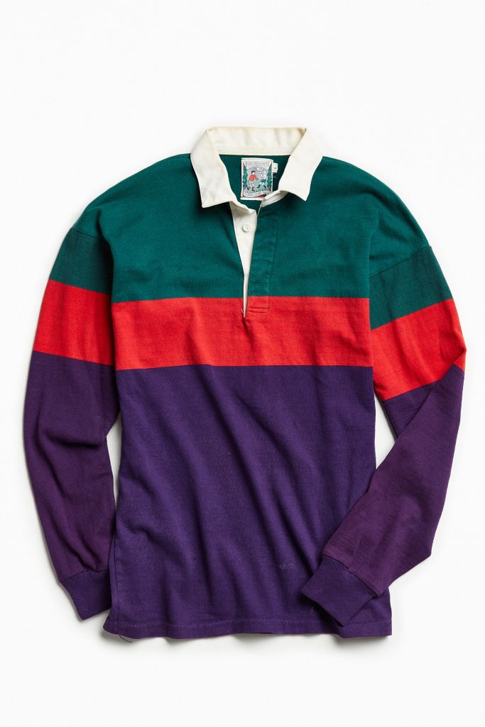 Vintage Green Red + Purple Colorblocked Rugby Shirt | Urban Outfitters ...