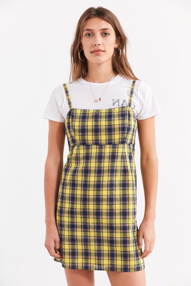 UO Straight-Neck Plaid Empire-Waist Mini Dress | Urban Outfitters