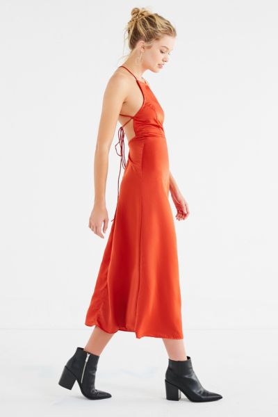 rust orange satin dress