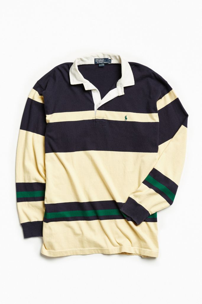 Vintage Polo Ralph Lauren Yellow + Navy Stripe Rugby Shirt | Urban ...