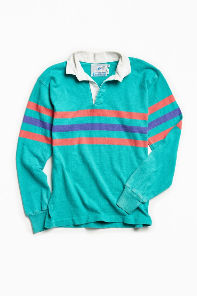 Vintage Lands’ End Teal Multi Stripe Rugby Shirt Urban Outfitters