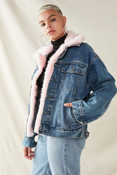 urban outfitters denim fur jacket