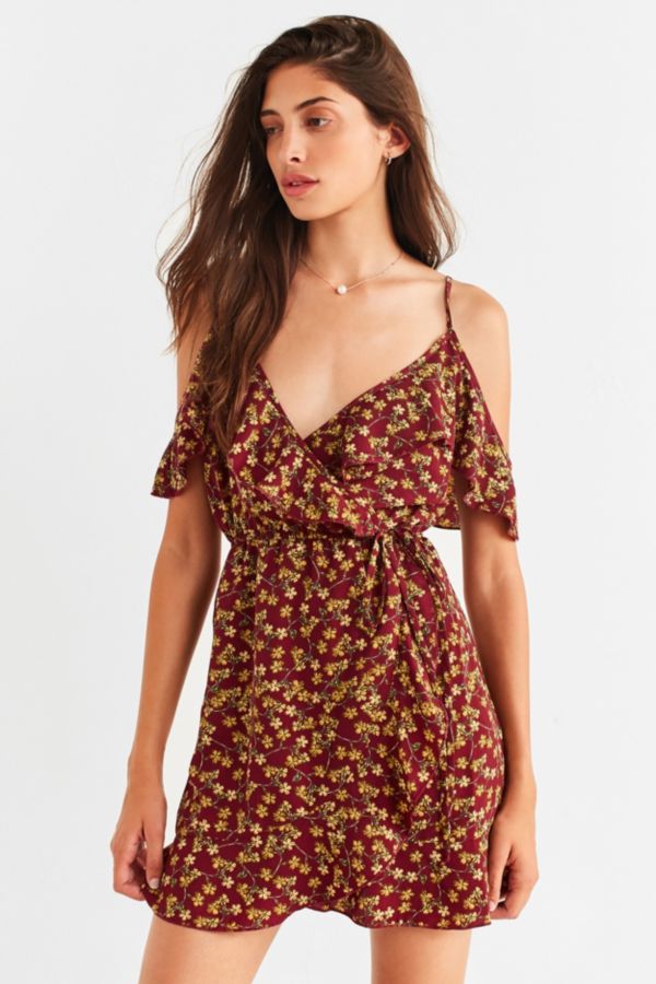 UO Ruffle Surplice Cold-Shoulder Dress | Urban Outfitters