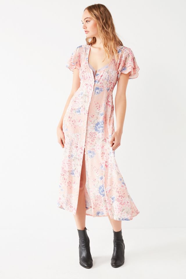 Auguste The Label Dahlia Frill Sleeve Midi Dress | Urban Outfitters