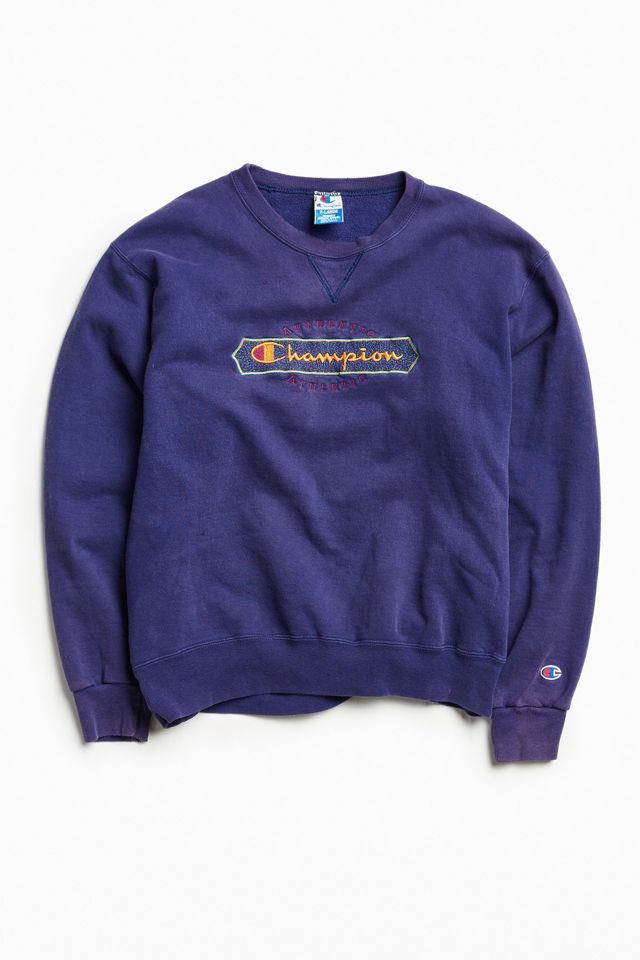 Vintage Champion Dark Purple Geo Logo Crew Neck Sweatshirt | Urban ...