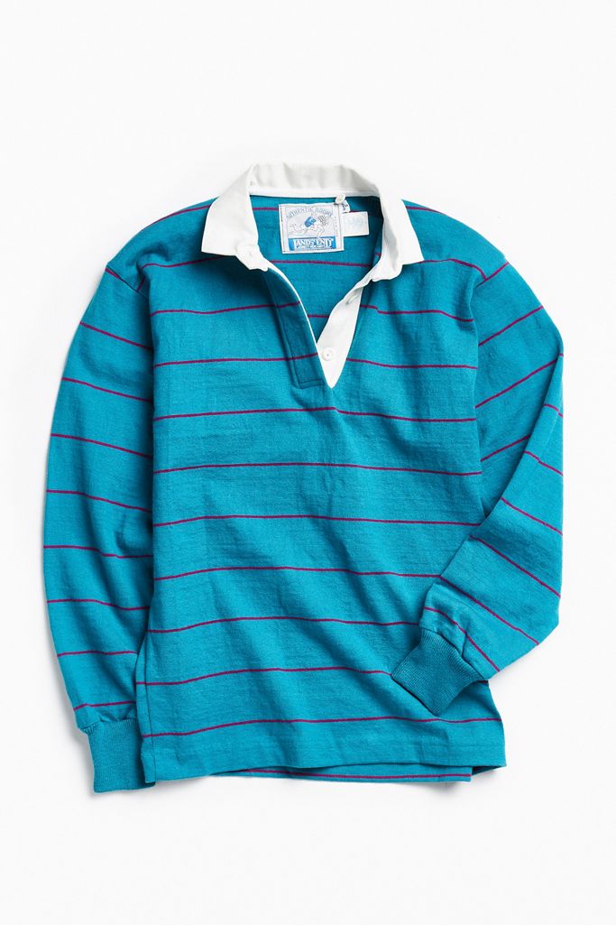 Vintage Lands’ End Teal + Berry Stripe Rugby Shirt Urban Outfitters
