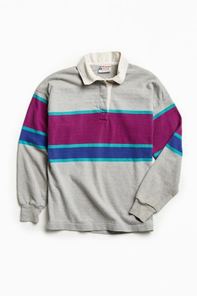 Vintage Grey + Raspberry Stripe Rugby Shirt | Urban Outfitters