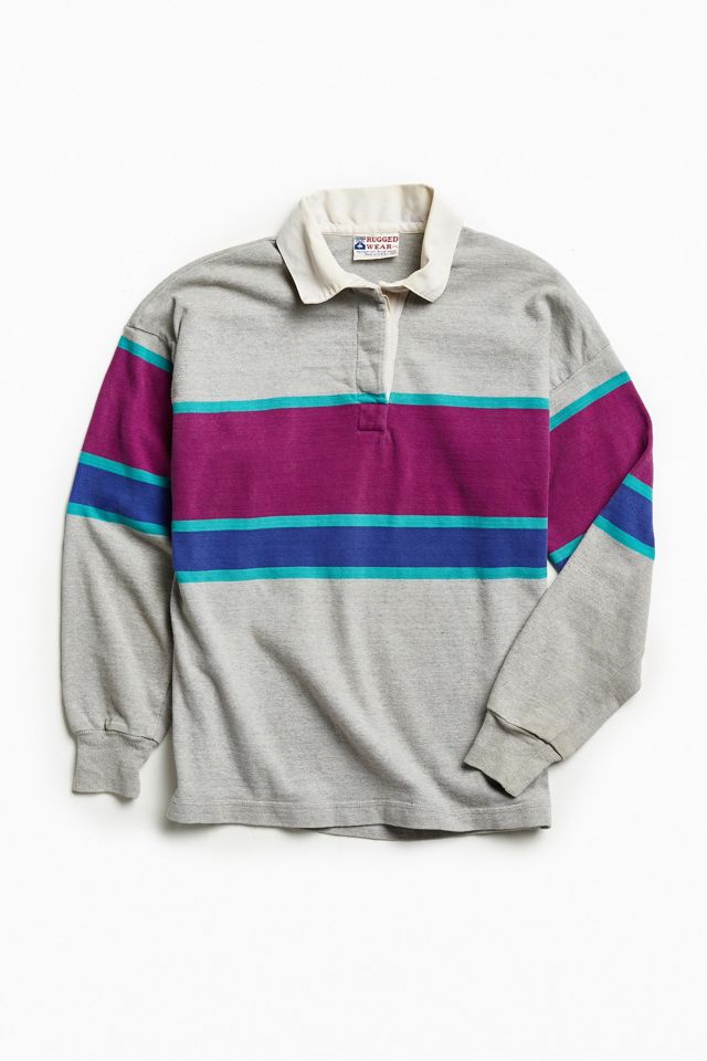 Vintage Grey + Raspberry Stripe Rugby Shirt Urban Outfitters