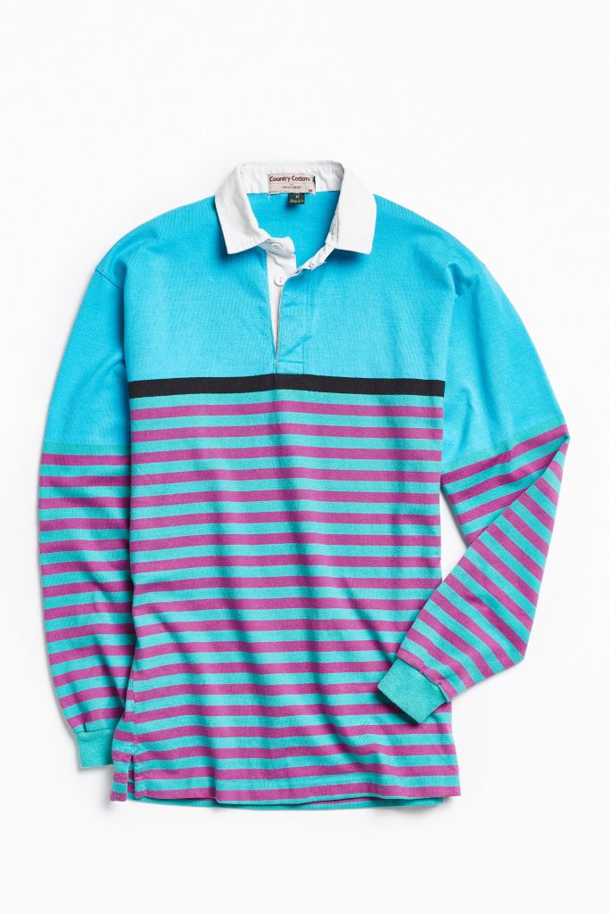 Vintage Teal + Raspberry Stripe Rugby Shirt | Urban Outfitters