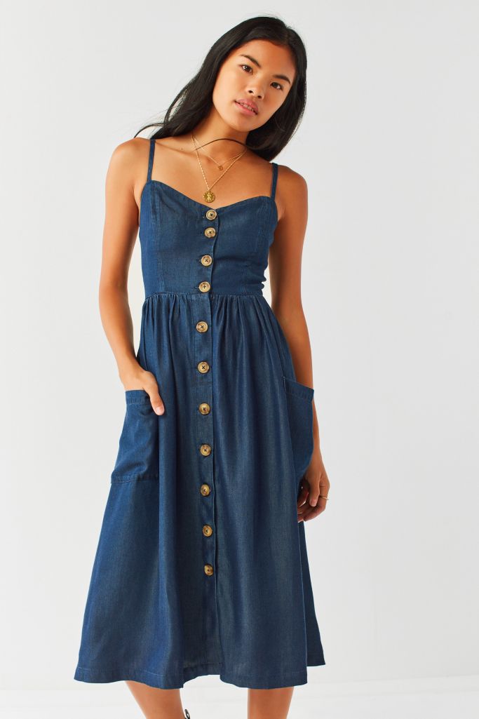 UO Emilia Chambray Button-Down Midi Dress | Urban Outfitters