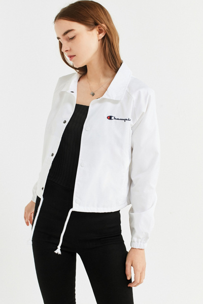 champion white cropped coaches jacket