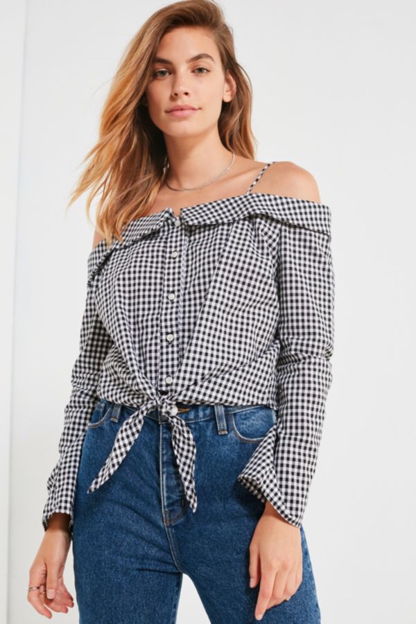 Backstage Olivia Tie-Front Button-Down Gingham Top | Urban Outfitters
