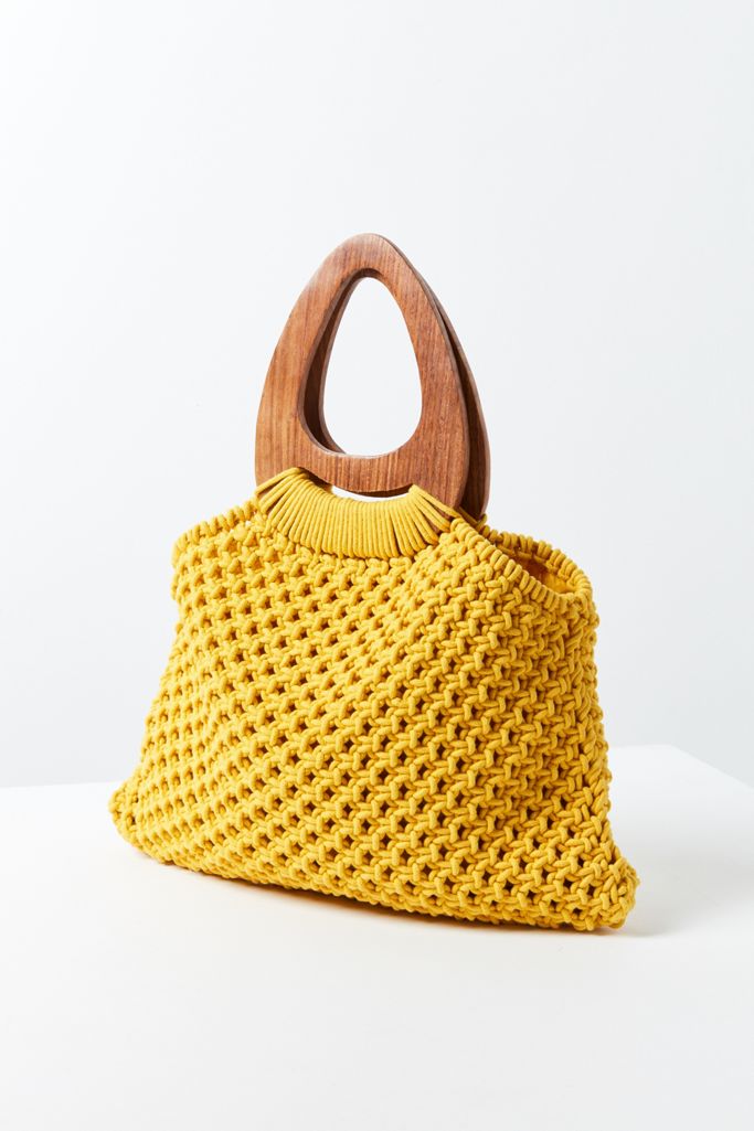 Large Wood Handle Macrame Tote Bag | Urban Outfitters