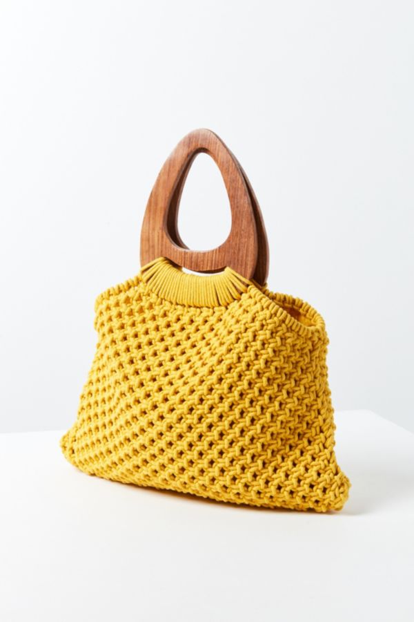 Large Wood Handle Macrame Tote Bag Urban Outfitters