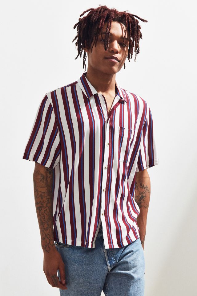 UO Rayon Vertical Stripe Short Sleeve Button-Down Shirt | Urban Outfitters