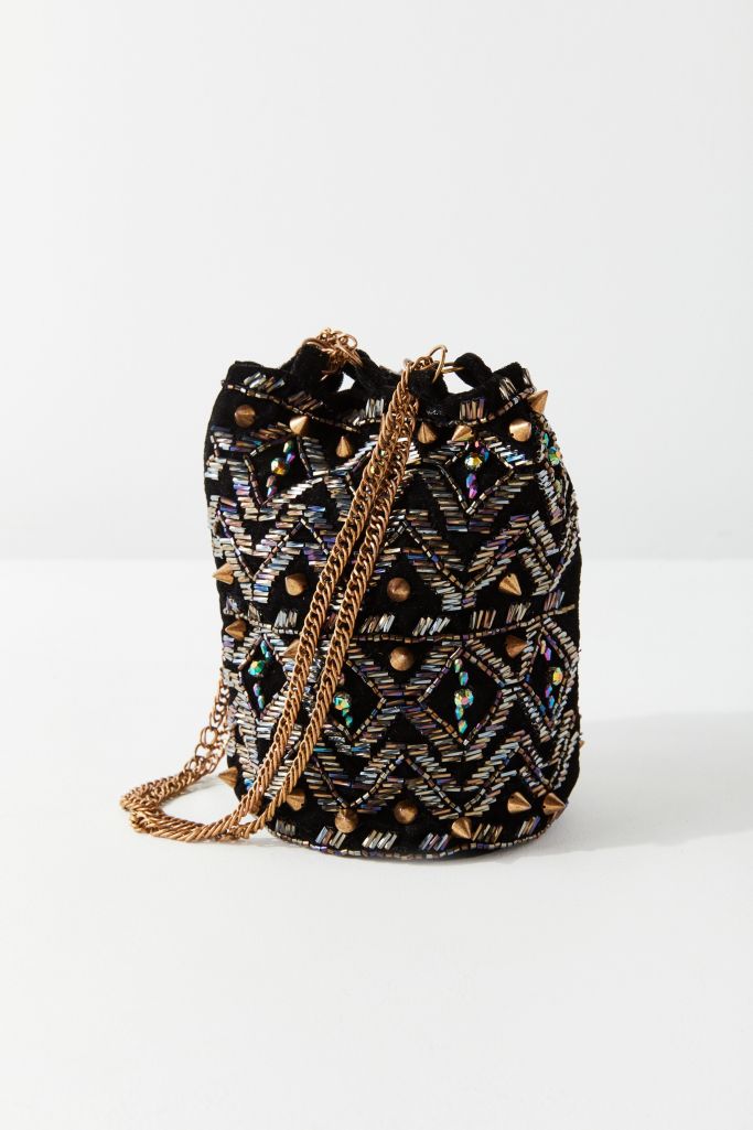 Keira Embellished Velvet Bucket Bag | Urban Outfitters