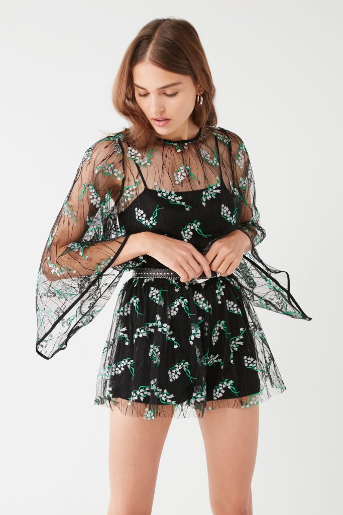 UO Embroidered Floral Mesh Romper | Urban Outfitters