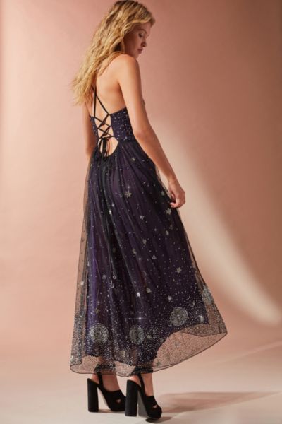 UO Darkest Hour Embroidered Sequin Midi Dress | Urban Outfitters