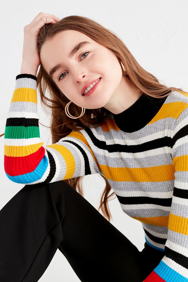 UO Multi-Stripe Mock-Neck Sweater | Urban Outfitters