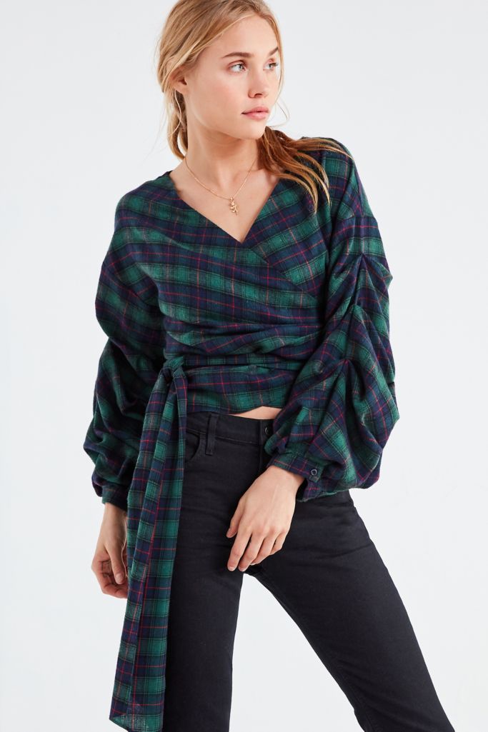 UO Oversized Flannel Wrap Blouse | Urban Outfitters