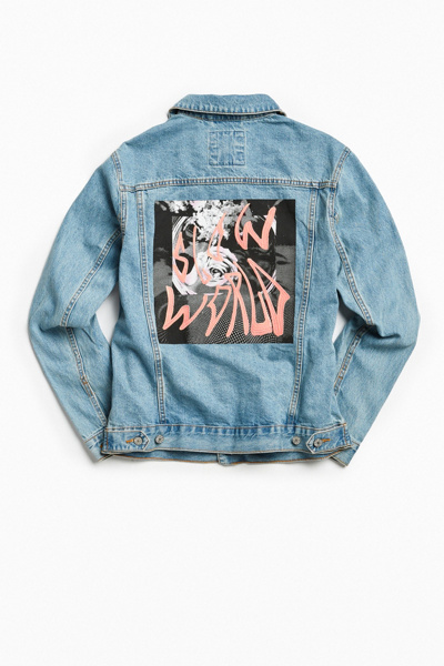denim graphic trucker jacket