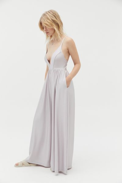 uo gia plunging shimmer jumpsuit