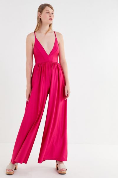 uo gia plunging shimmer jumpsuit