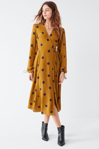 wrap long sleeve midi dress