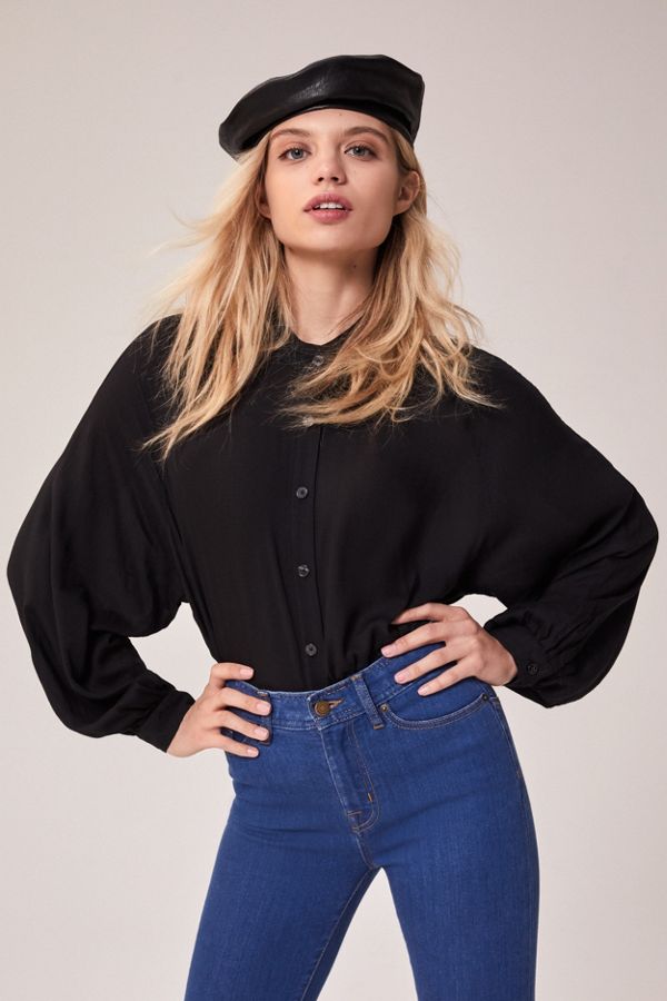 Black collarless Buttoned Top main image 0