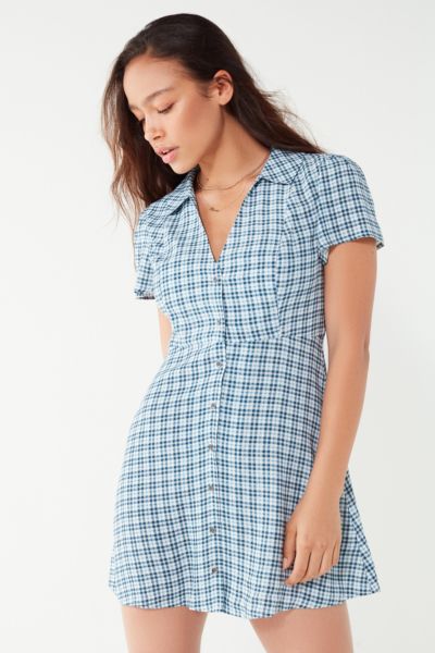 blue and white polka dot dress