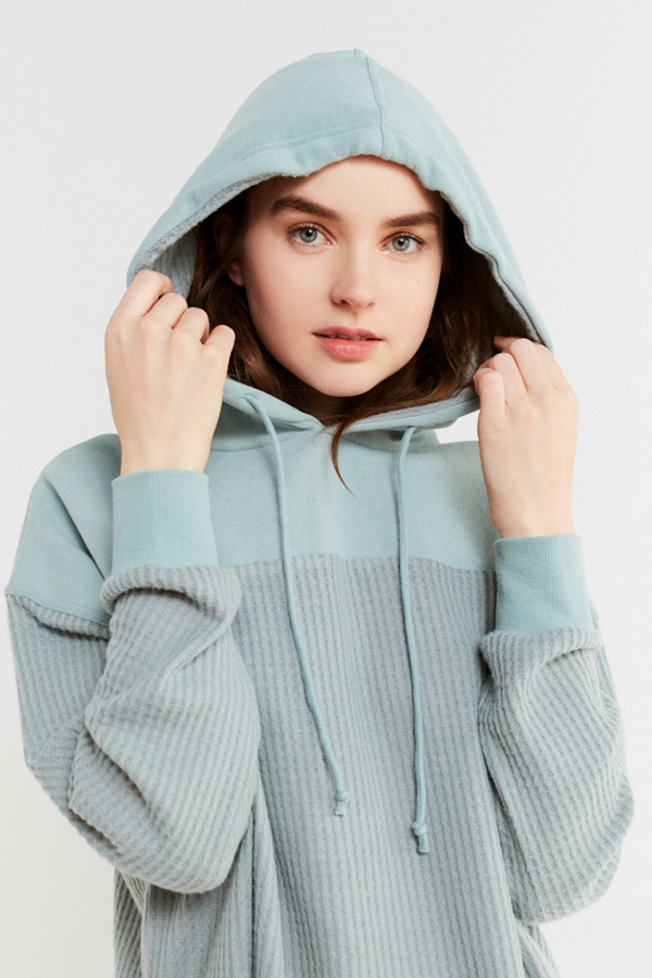 Out From Under Mixed Media Thermal Hoodie Sweatshirt Urban Outfitters