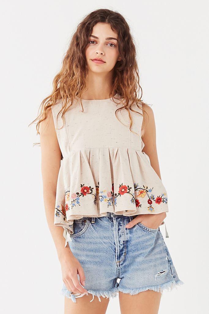 J.O.A. Embroidered Babydoll Top | Urban Outfitters