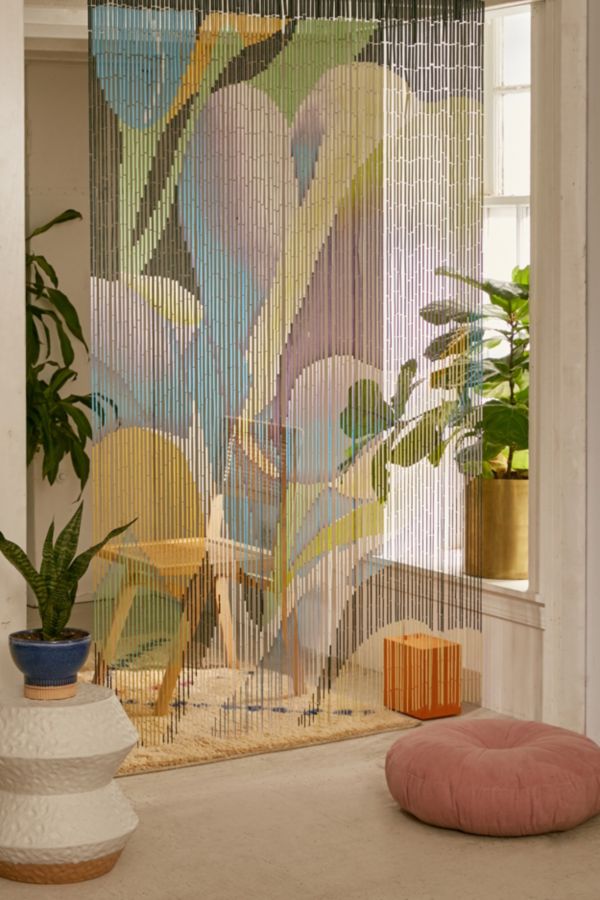 Floral Bloom Oversized Bamboo Beaded Curtain Urban Outfitters