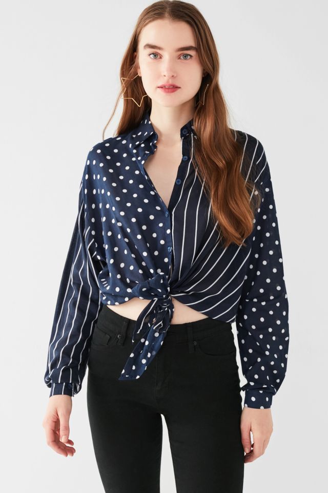 Motel Lauv Button-Down Tie-Front Top | Urban Outfitters