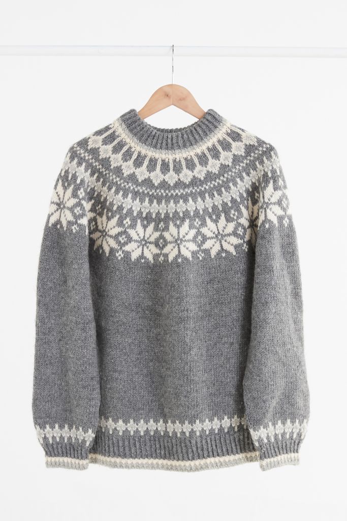 Vintage Grey + White Fair Isle Ski Sweater | Urban Outfitters