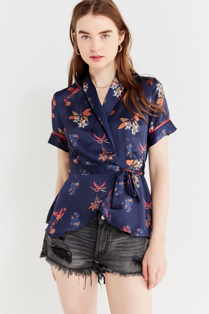 UO Printed Pajama Wrap Top Urban Outfitters Canada