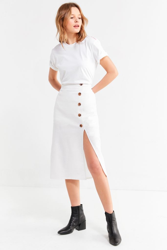 BOG Collective Button-Down Linen Midi Skirt | Urban Outfitters